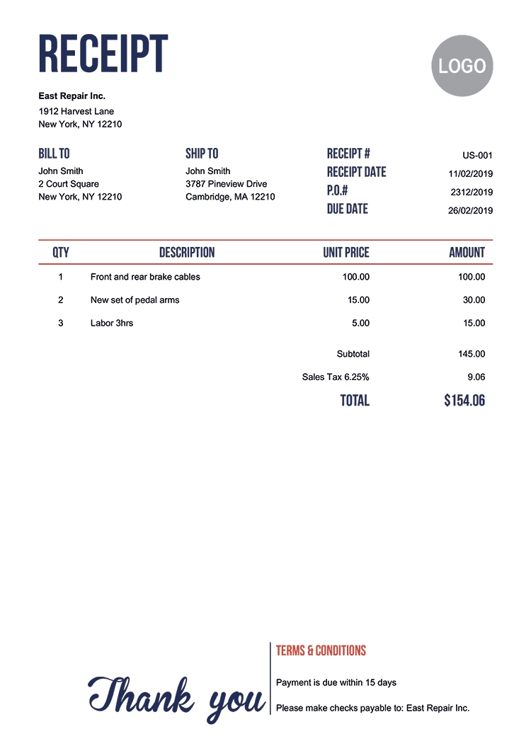 free receipt template word