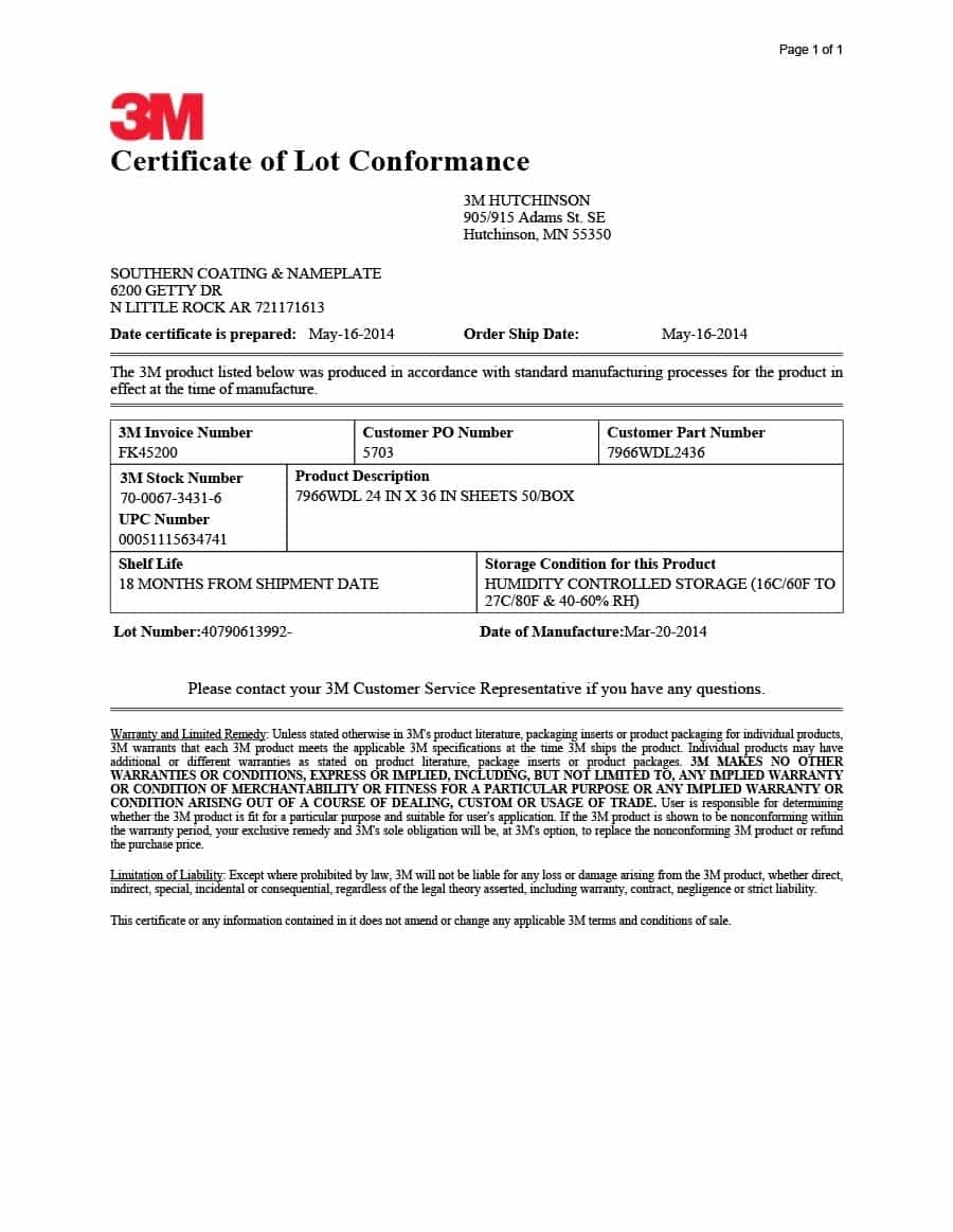 40 free certificate of conformance templates forms copy of manufacture description
