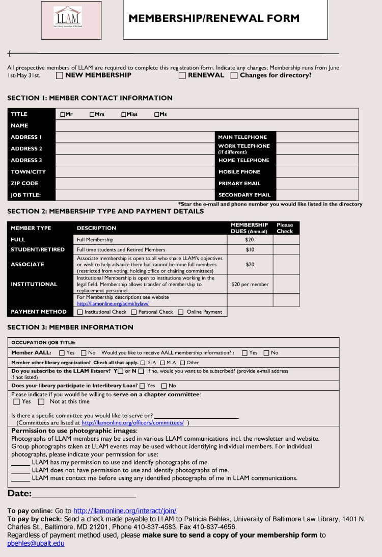 6 best examples of membership application forms with free membership application form template free