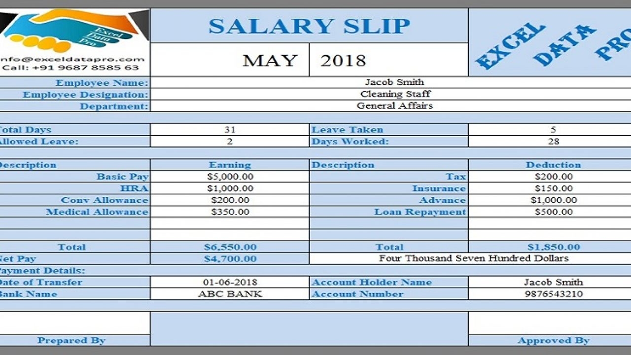Three Month Salary Slip In School Format