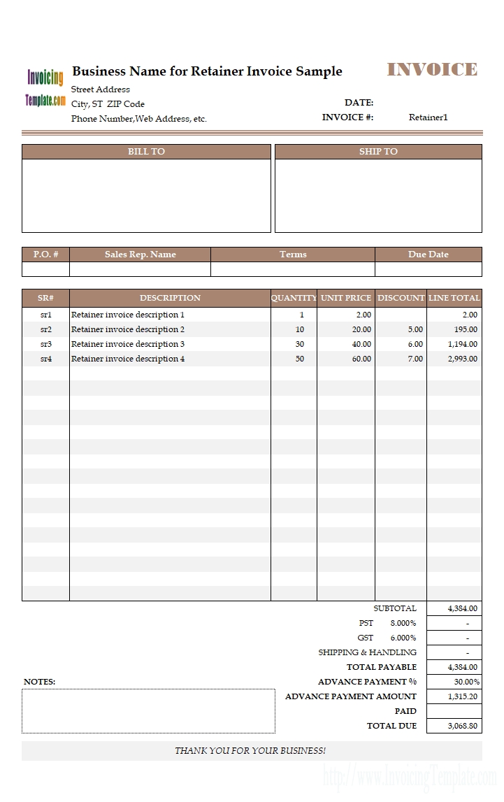 Proforma Invoice For Advance Payment Sample Invoice Template Ideas