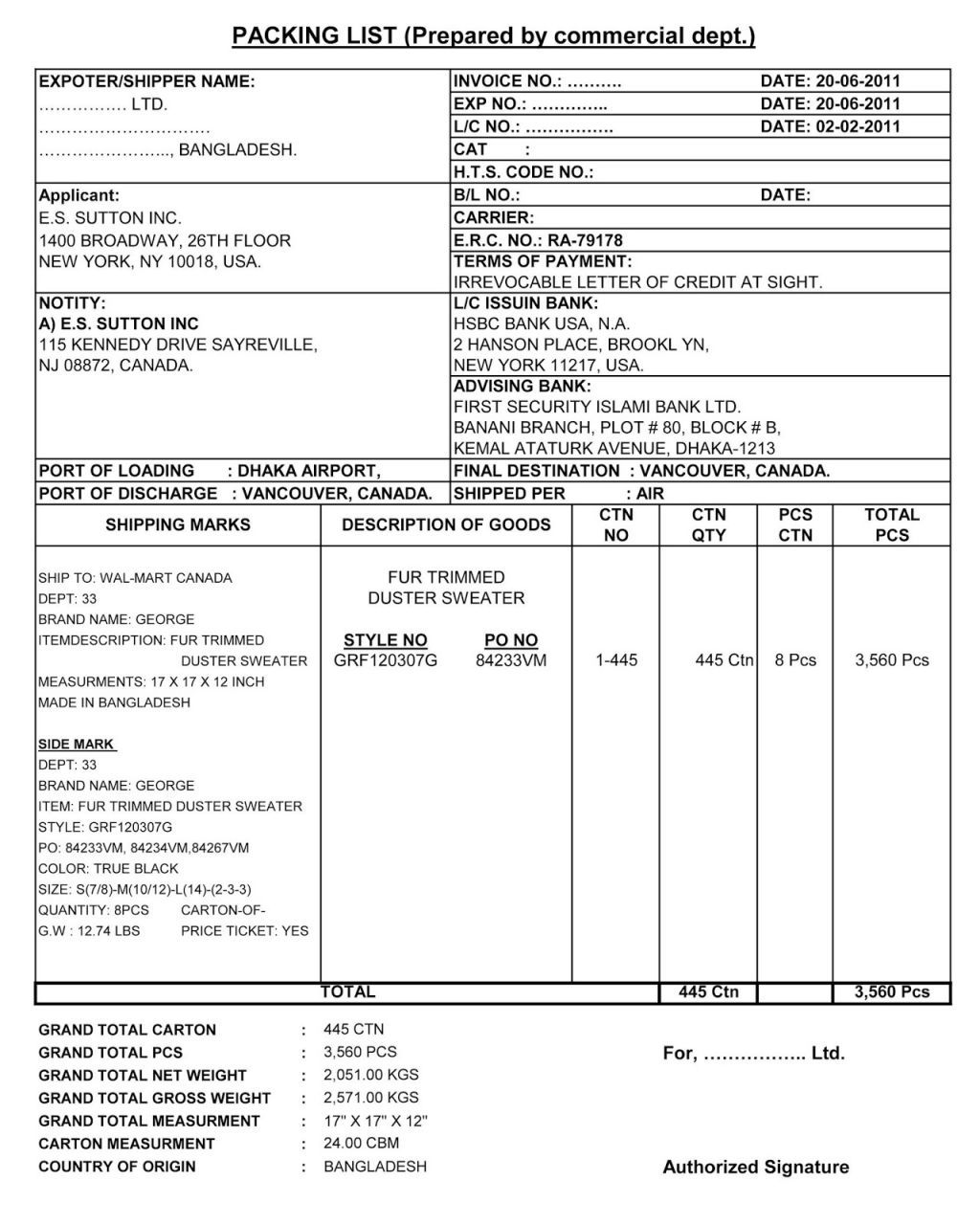 commercial invoice import template