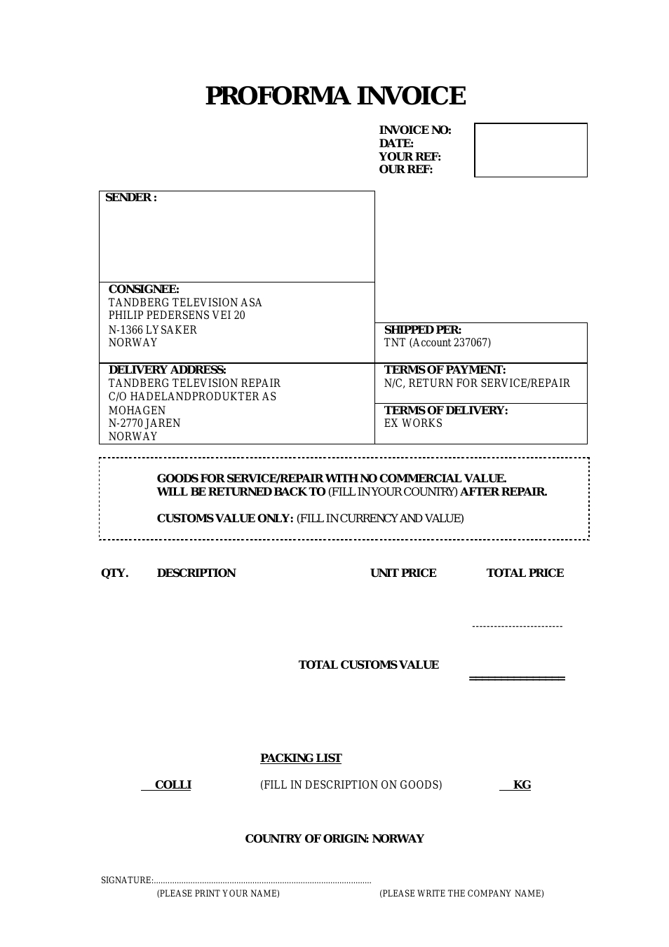 forms proforma invoice tandberg tt1260 user manual page proformer invoice yamaha hp 15