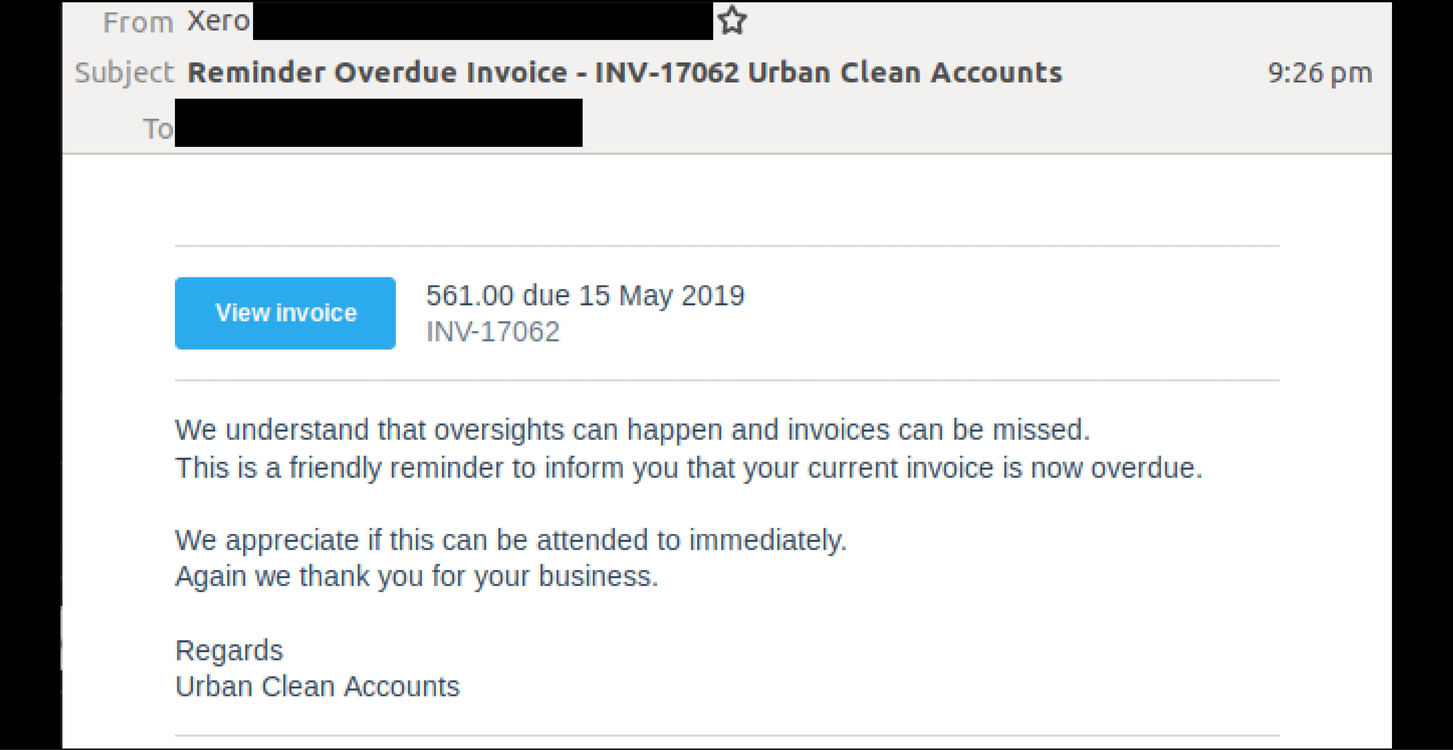 invoice email scam spoofing xero attacks inboxes again overdue invoice reminder email