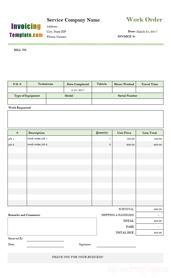 work order template free invoice templates for excel pdf invoice for job work
