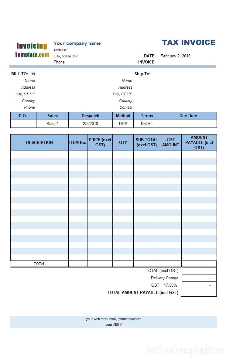 australian gst invoice template this incl 17 vat invoice format