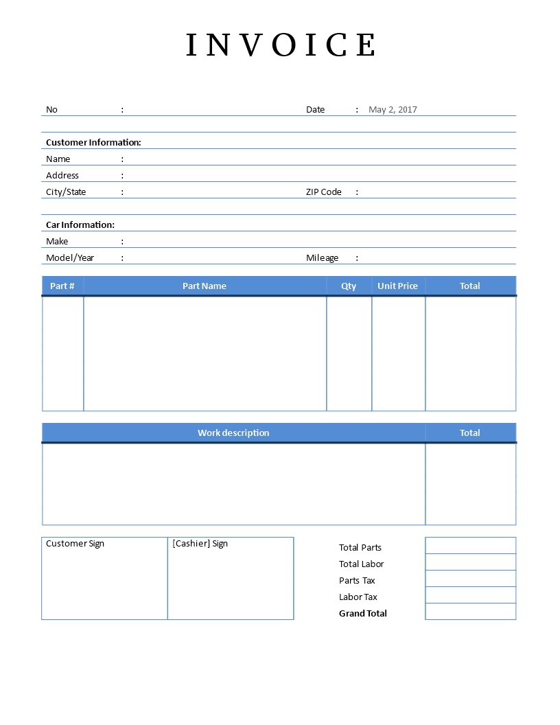 auto repair invoice templates at allbusinesstemplates printable auto repair invoice
