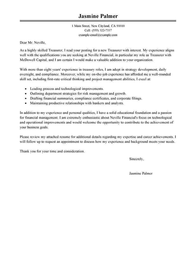 best treasurer cover letter examples livecareer cover letter format bill attiched