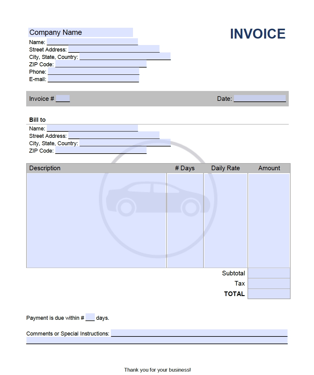 car rental invoice template onlineinvoice invoice template for car rental