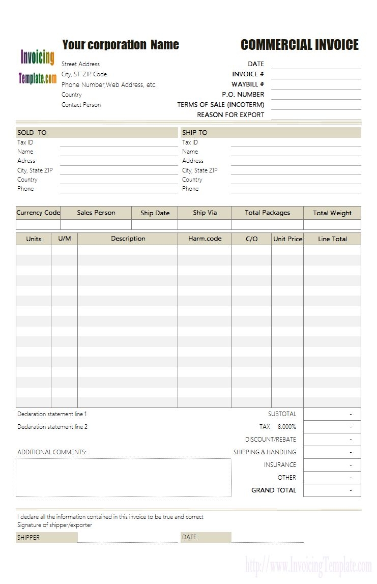 Commercial Invoice Exports Hd
