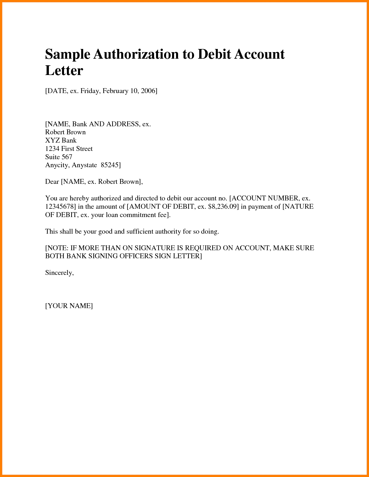 debit authority letter bank formatnk authorization photo new member letter with invoice