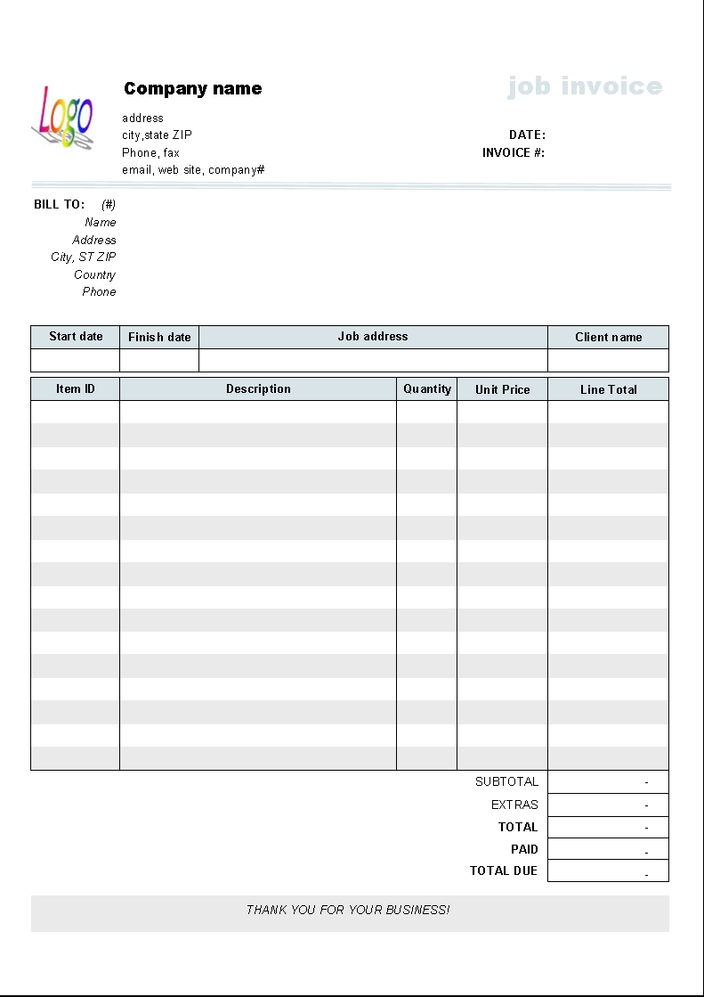 Blank Billing Invoice Template Free Download Editable