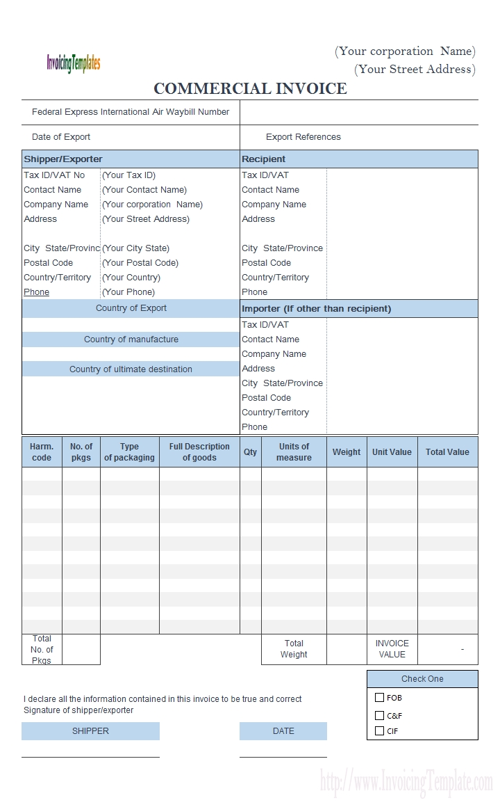 excel export invoice template commercial invoice for export format