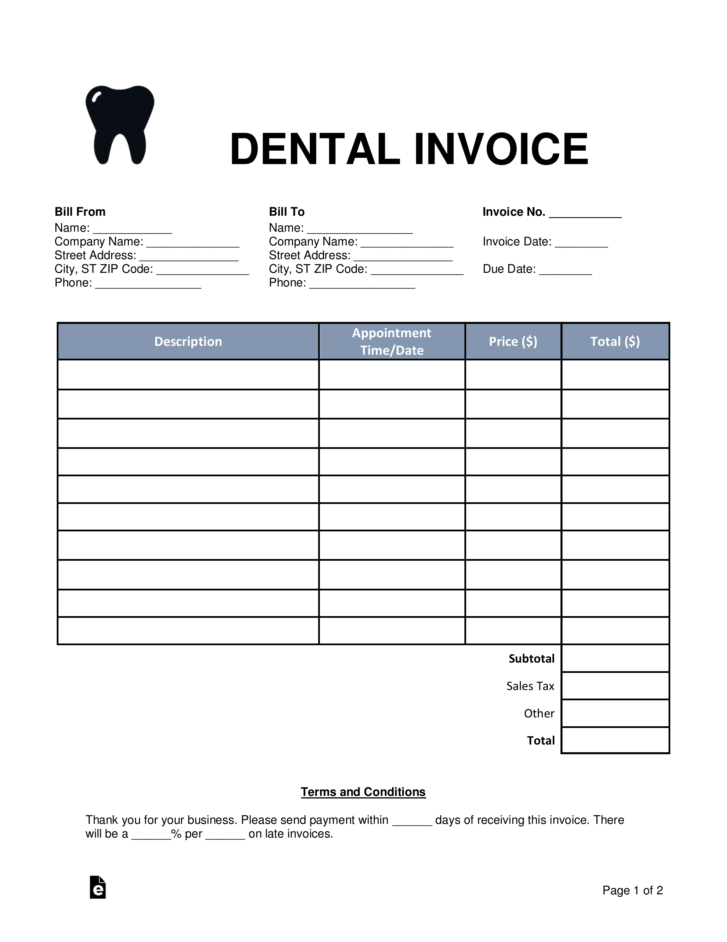free dental invoice template word pdf eforms free dental billing statement sample