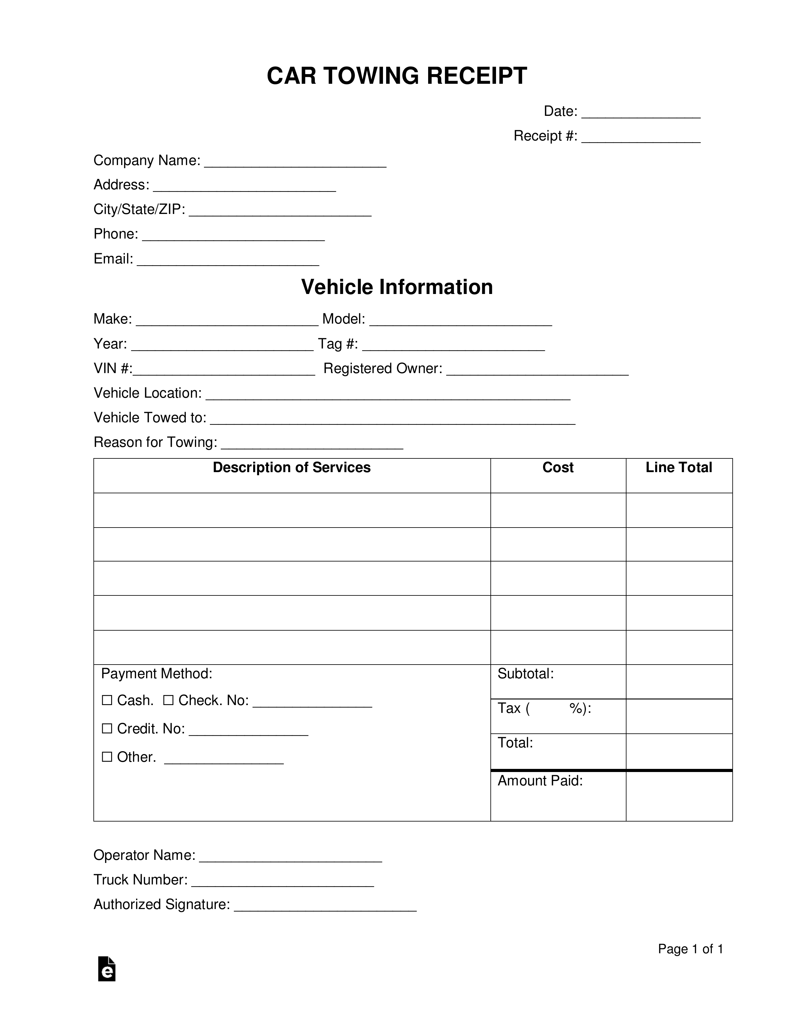 Free Towing Invoice Receipt Templates