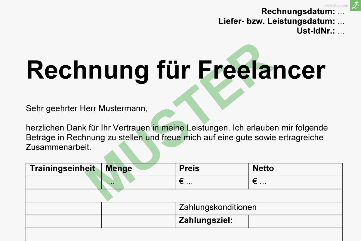 gratis musterrechnung fr freiberufler 2017 everbill vordrucke für freelancer rechnungen