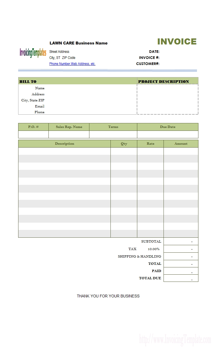 Printable Bill For Services Rendered