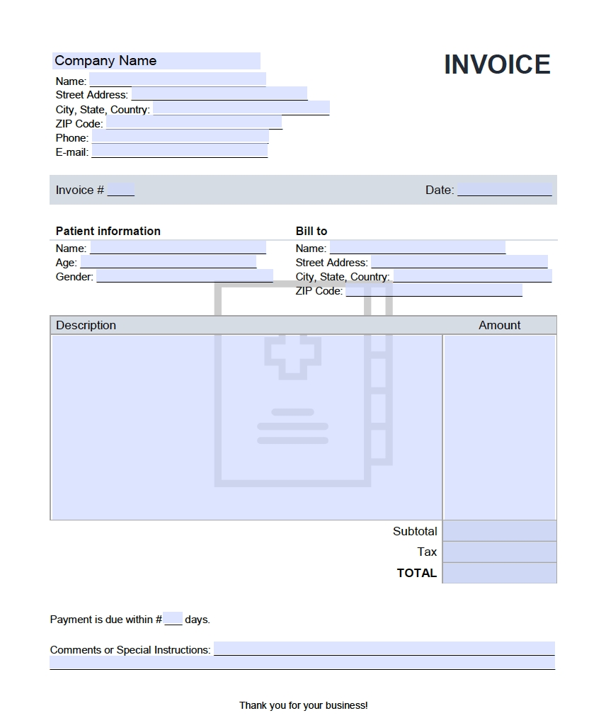 Invoice For Medical Record Copies