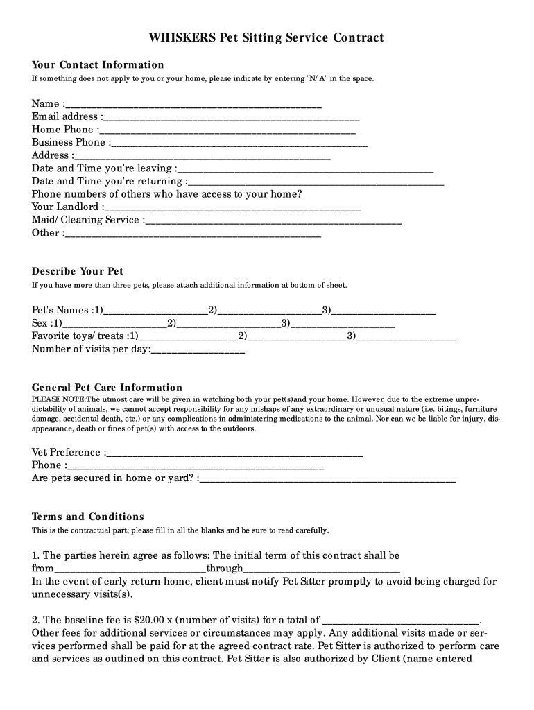 pet sitting client information form fill online printable pet sitter waiver form template