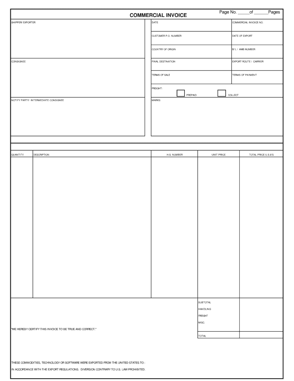 printable commercial invoice form get pdf blank online commercial invoice fileable pdf free