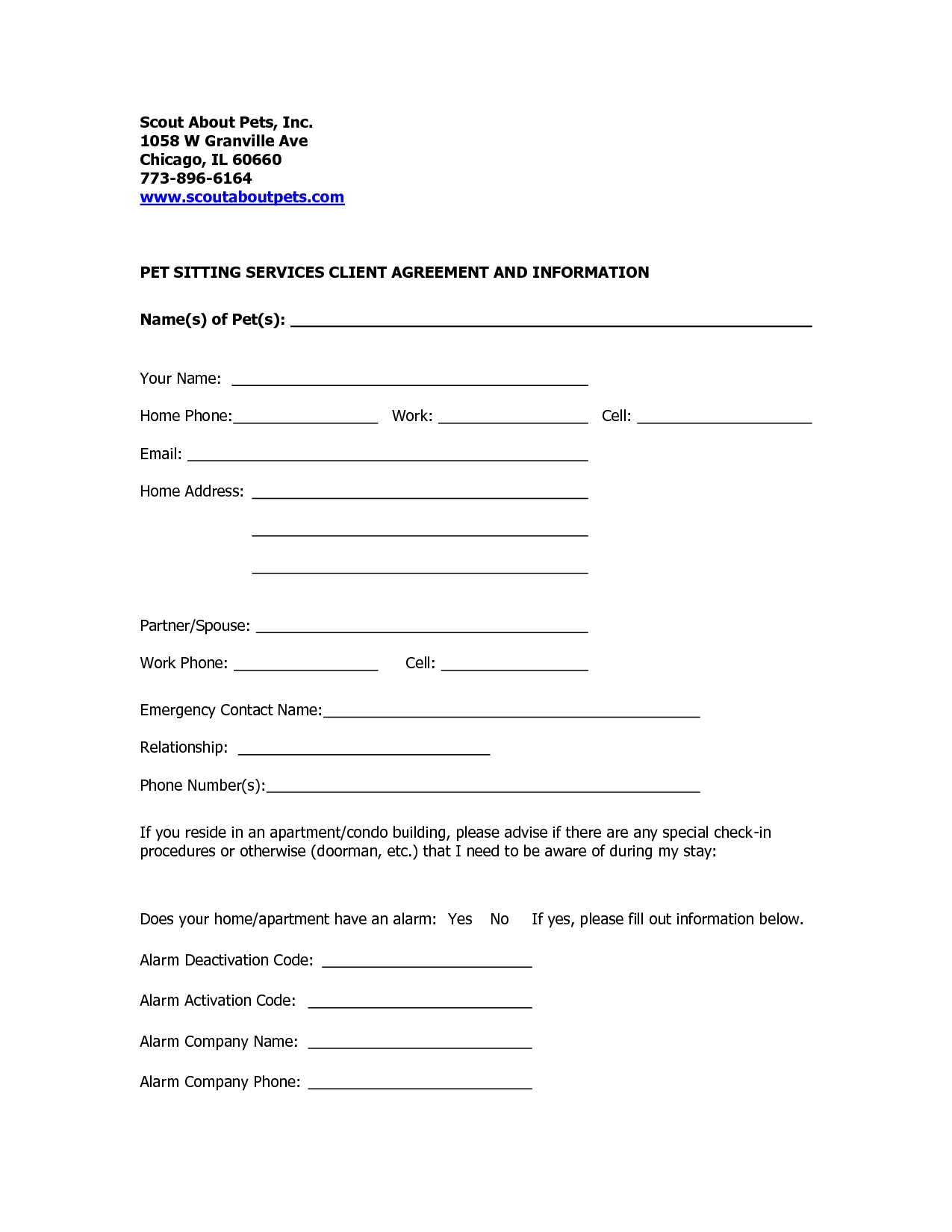 Pet Sitter Waiver Form Template