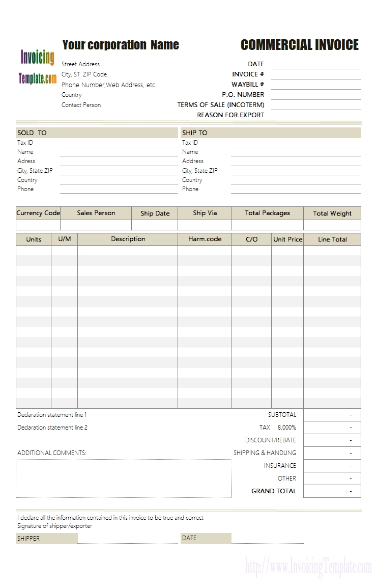 proforma invoice template pro forma customs invoice template