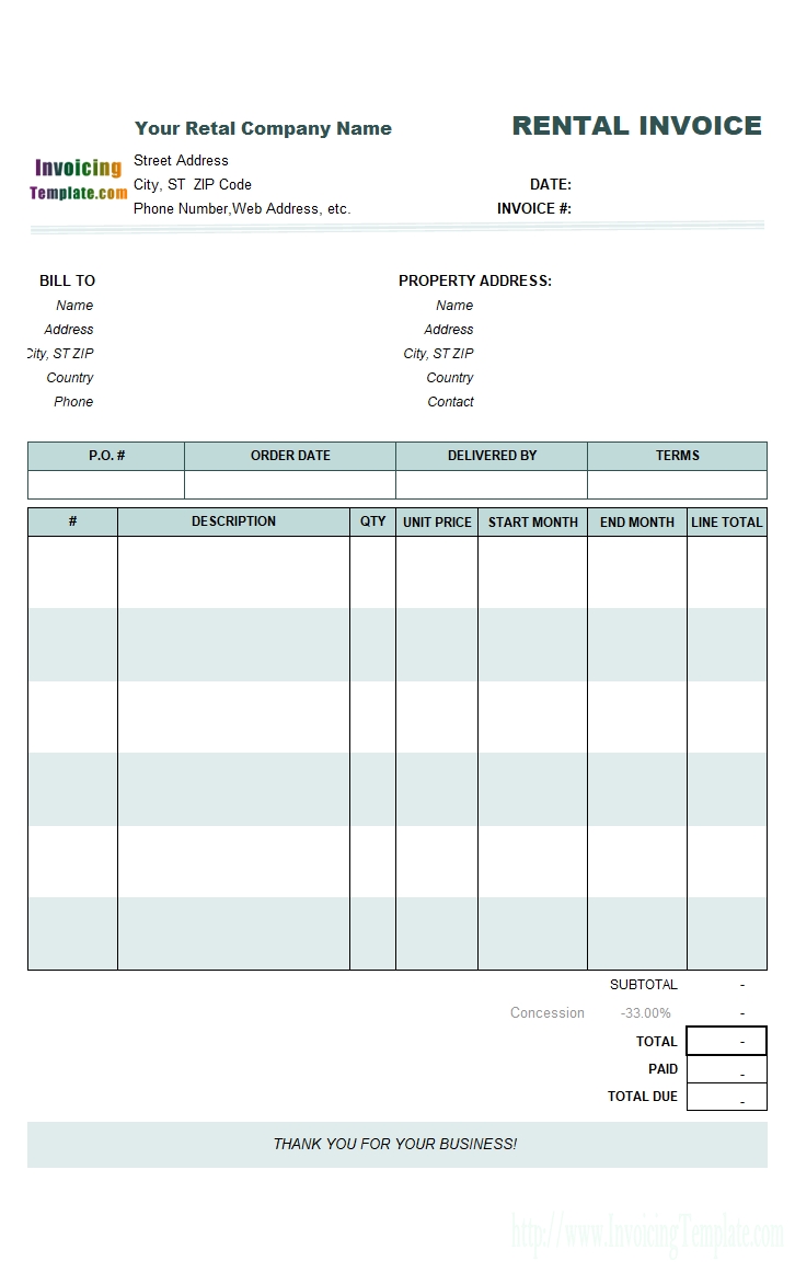 rental invoicing template invoice template for rent