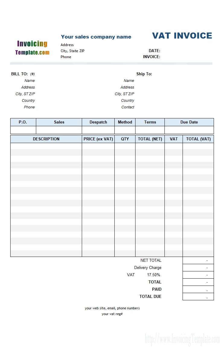 sales invoice template this incl 17 vat invoice format