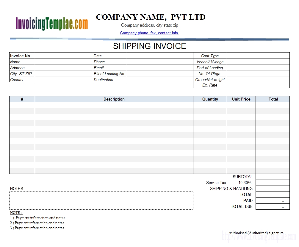 Sample Of Shipping Invoice