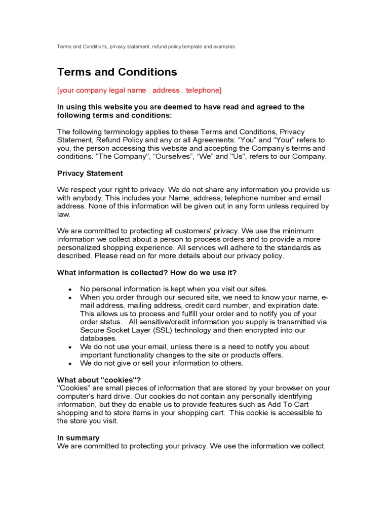Terms And Conditions Examples