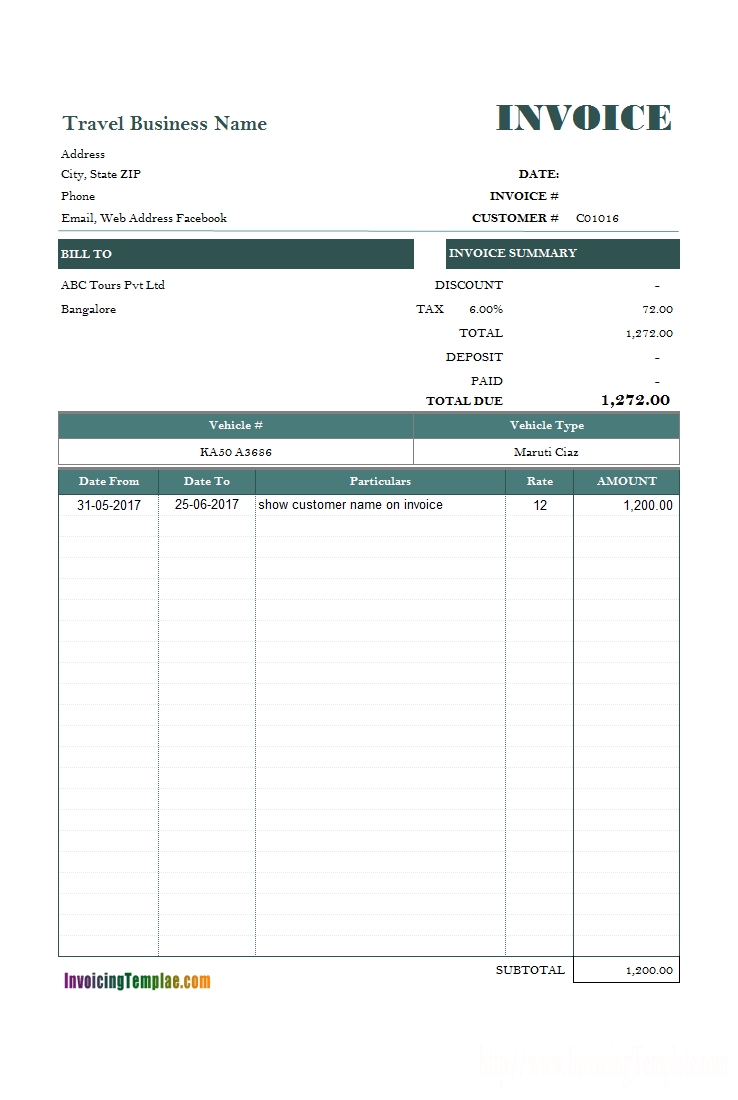 travel service bill format tour and travels sample bill