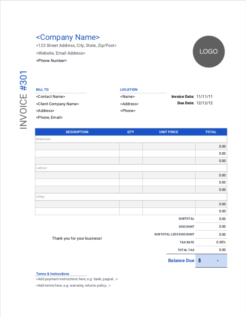 Invoice Template Building Contractor Uk Free
