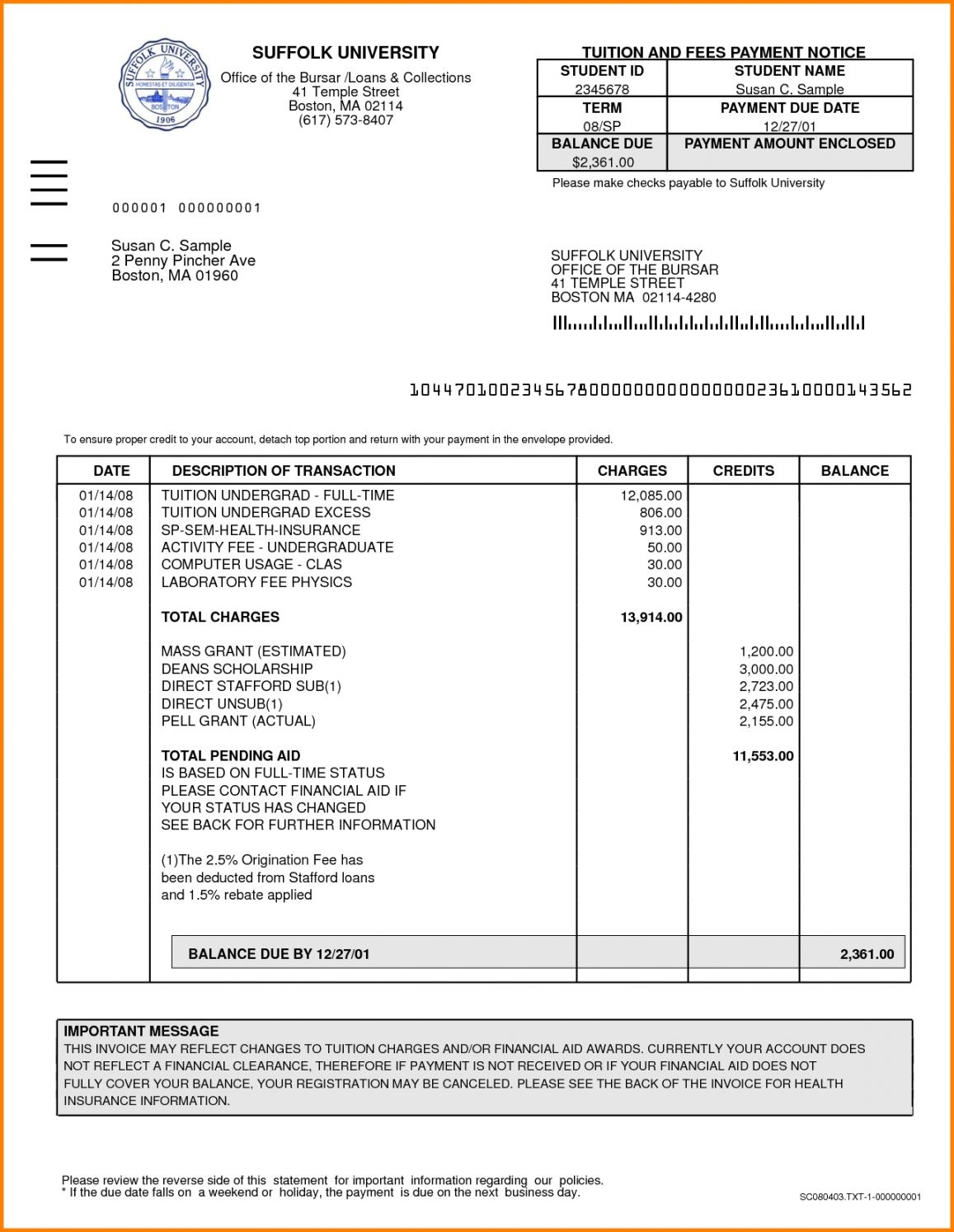 School Tuition Fee Example